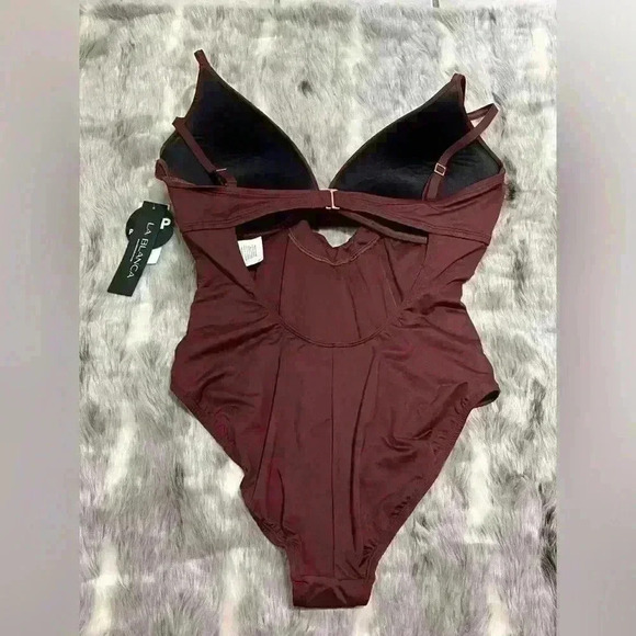 NWT La Blanca Island Goddess Twist Keyhole OnePiece swimsuit Java brown size 12 - Picture 4 of 9